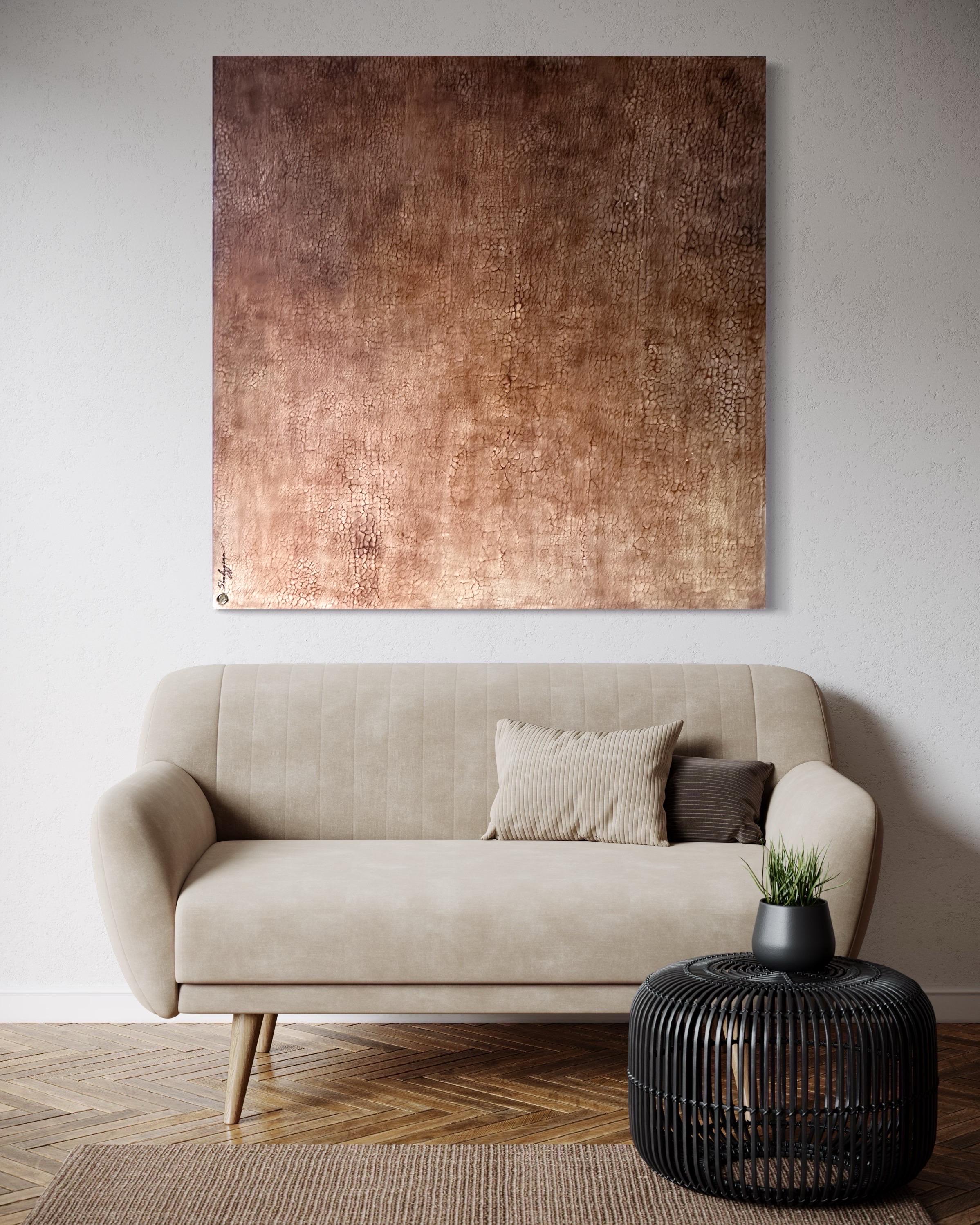 Pintura Textura Abstracta Original Contemporánea Naranja Quemado en venta 5