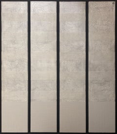 White Raised Texture Monochrome Minimalist Abstract Painting 4 Canvases 60"x12"
