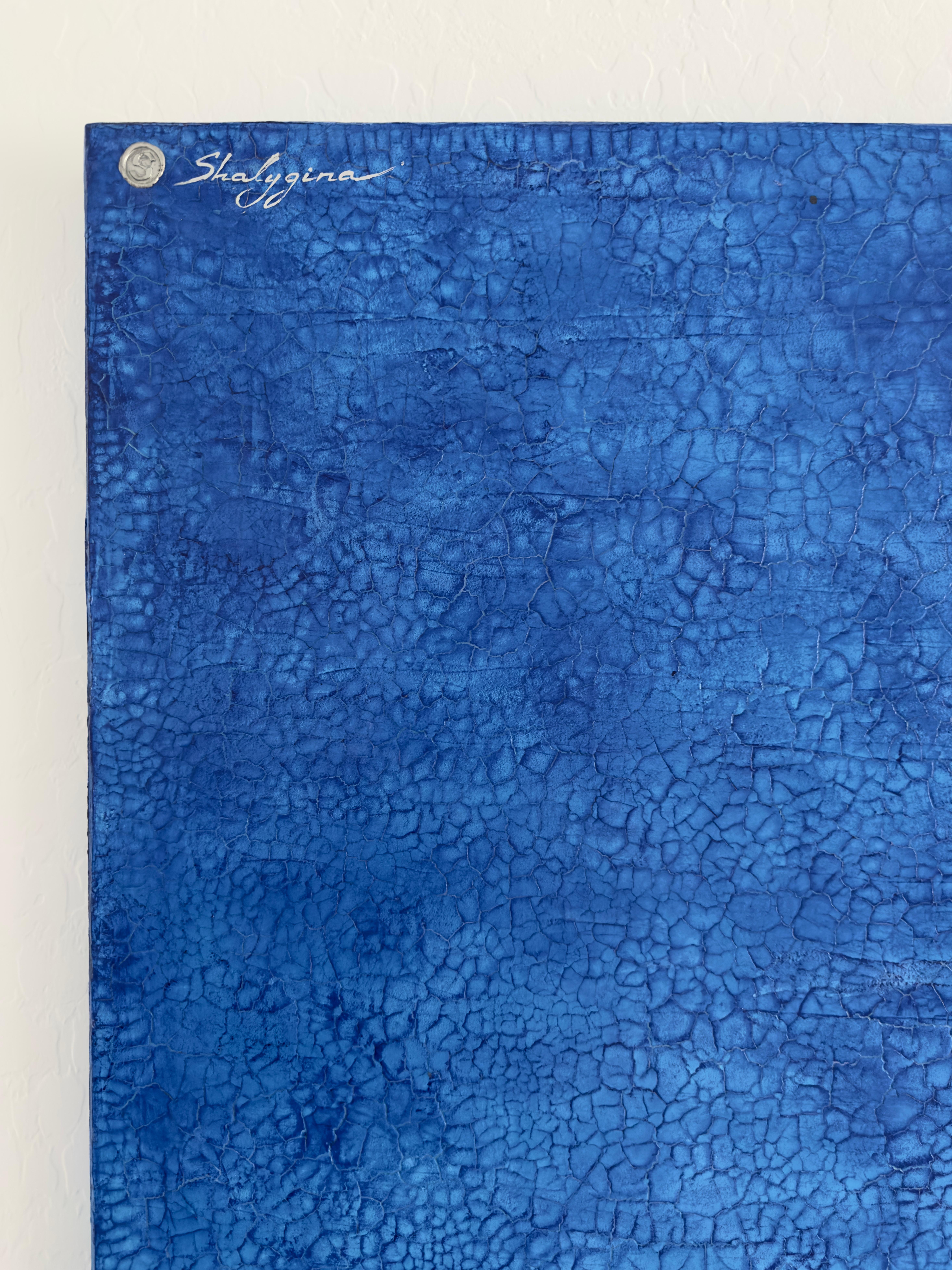 Contemporary Minimalist Original texturierte abstrakte Malerei Fifty Shades of Blue im Angebot 2