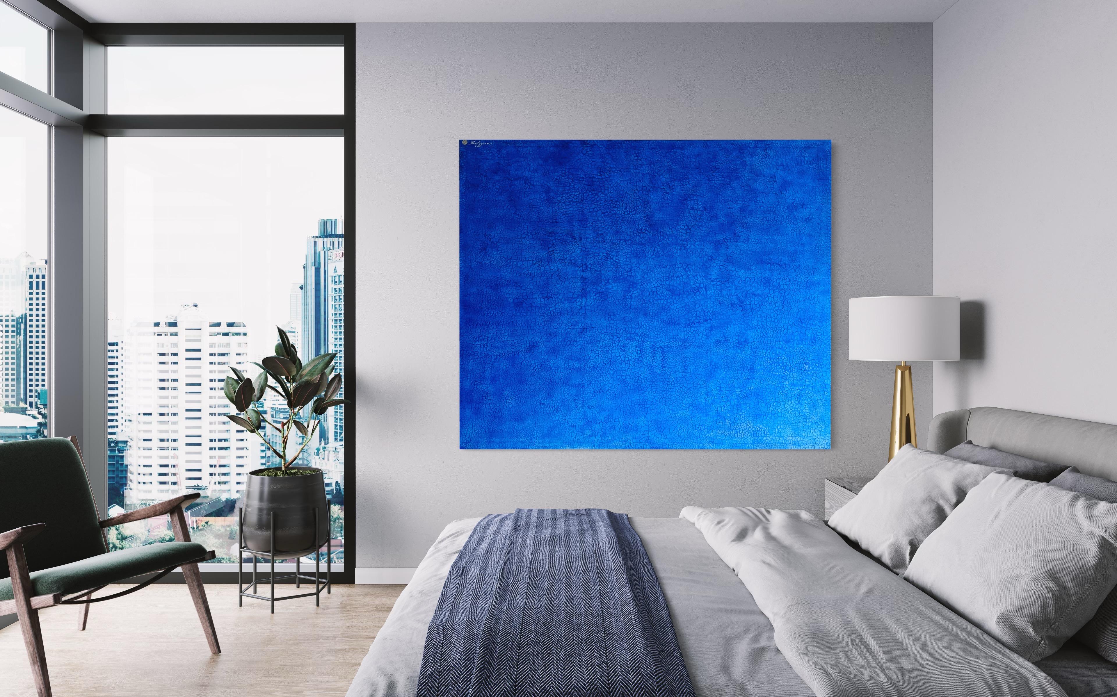 Pittura astratta contemporanea minimalista originale con texture Cinquanta sfumature di blu