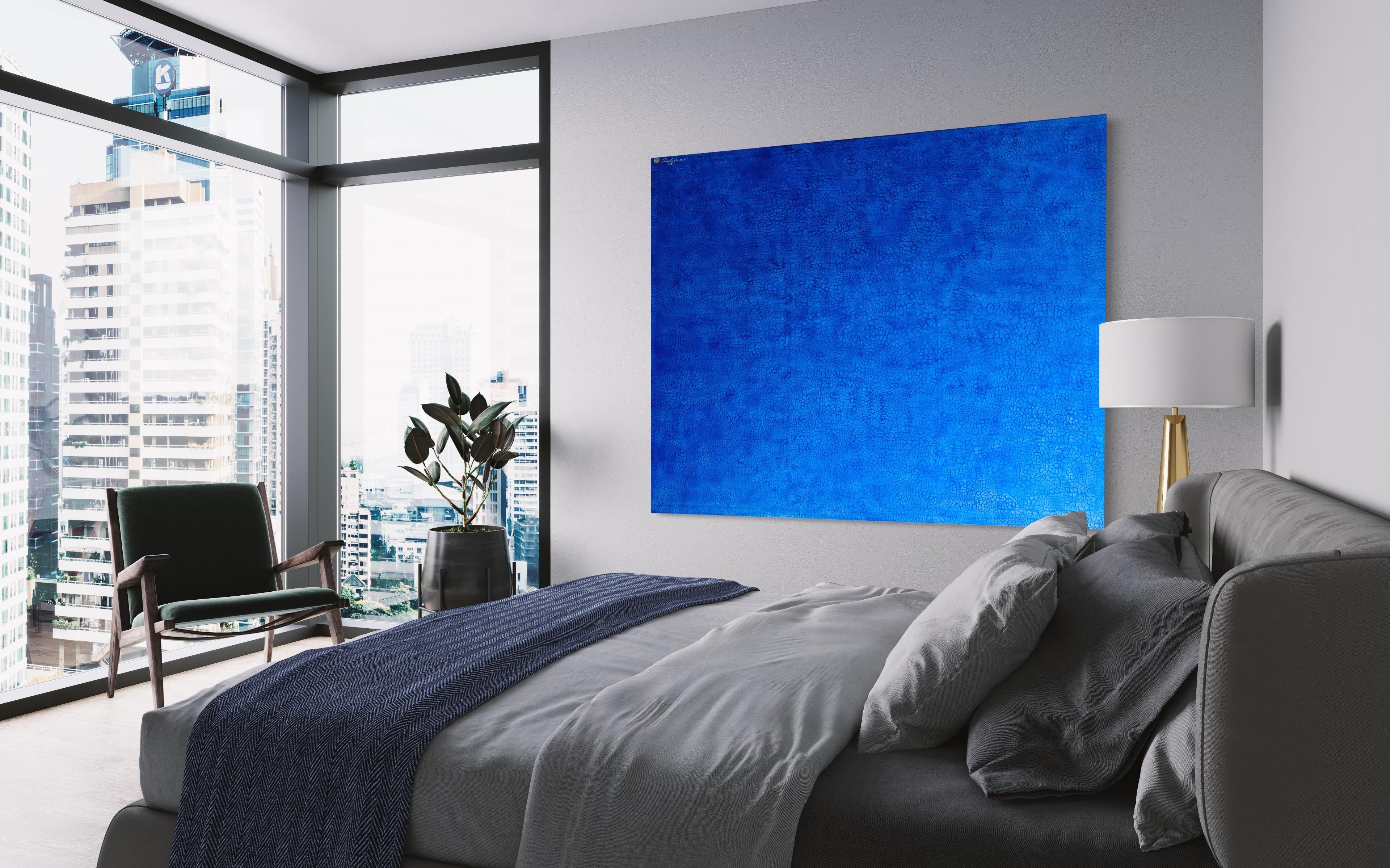 Contemporary Minimalist Original texturierte abstrakte Malerei Fifty Shades of Blue im Angebot 3