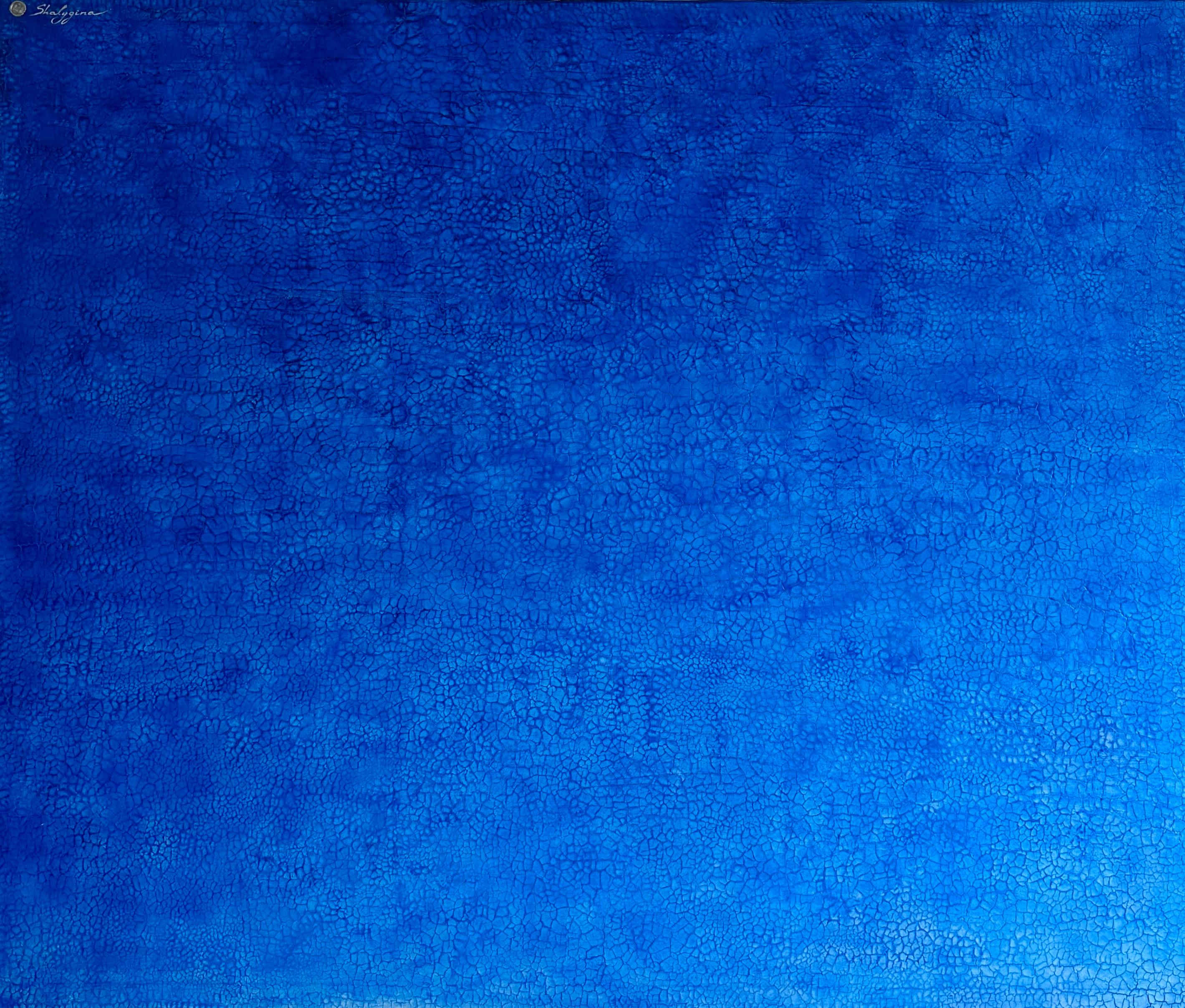 Contemporary Minimalist Original texturierte abstrakte Malerei Fifty Shades of Blue – Painting von Svetlana Shalygina