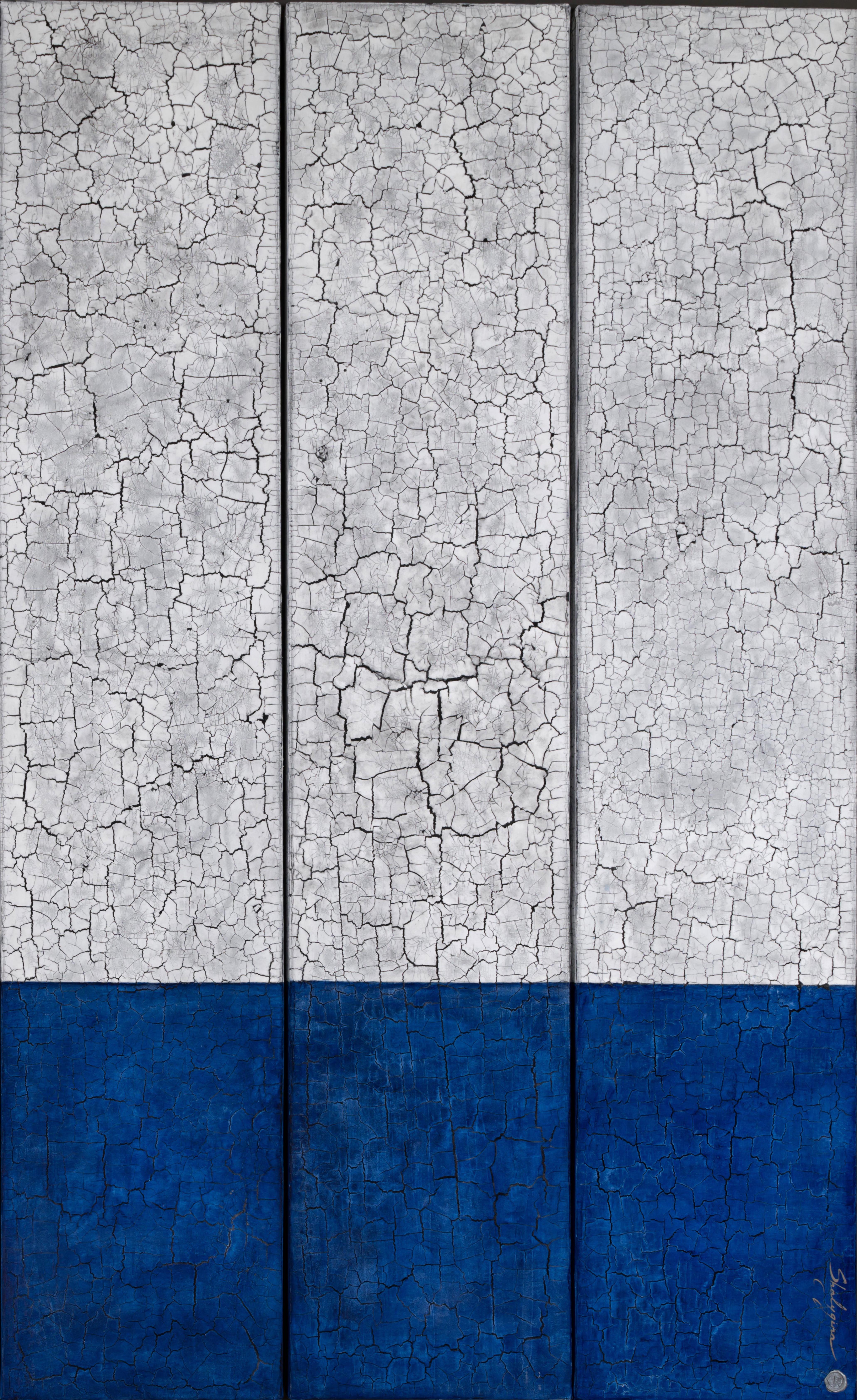 Svetlana Shalygina Abstract Painting - Fifty Shades of Blue (original abstract textured triptych - minimalist oil)