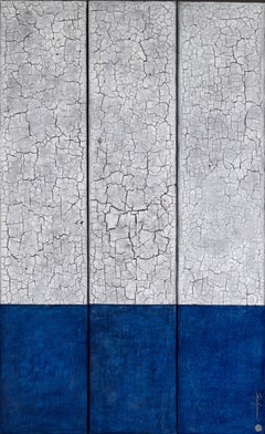 Fifty Shades of Blue ( triptyque abstrait texturé original - huile minimaliste