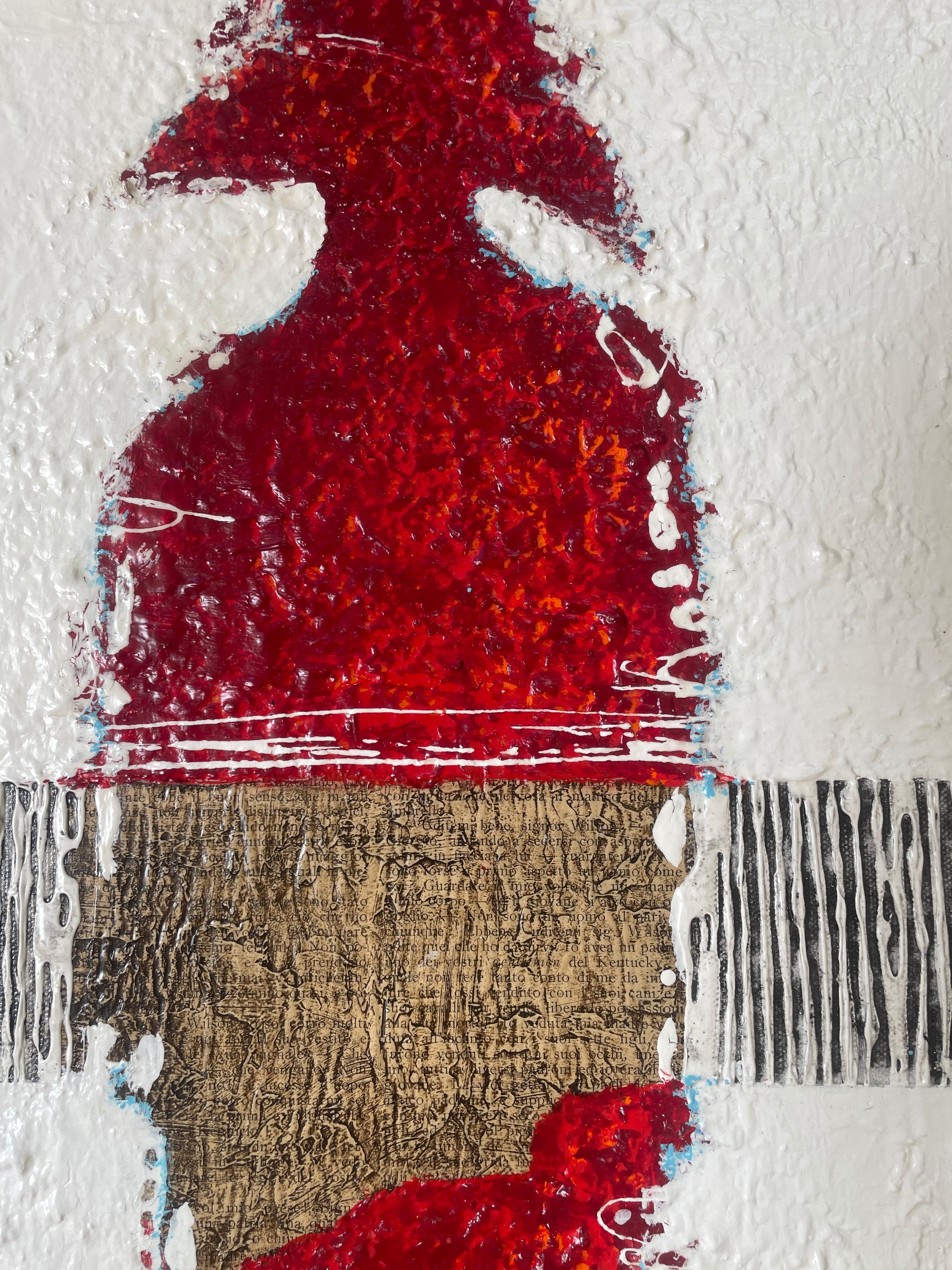 Figurative abstrakte rote Figur, Textur, zeitgenössische Mixed Media, 48x12 (Abstrakt), Painting, von Svetlana Shalygina