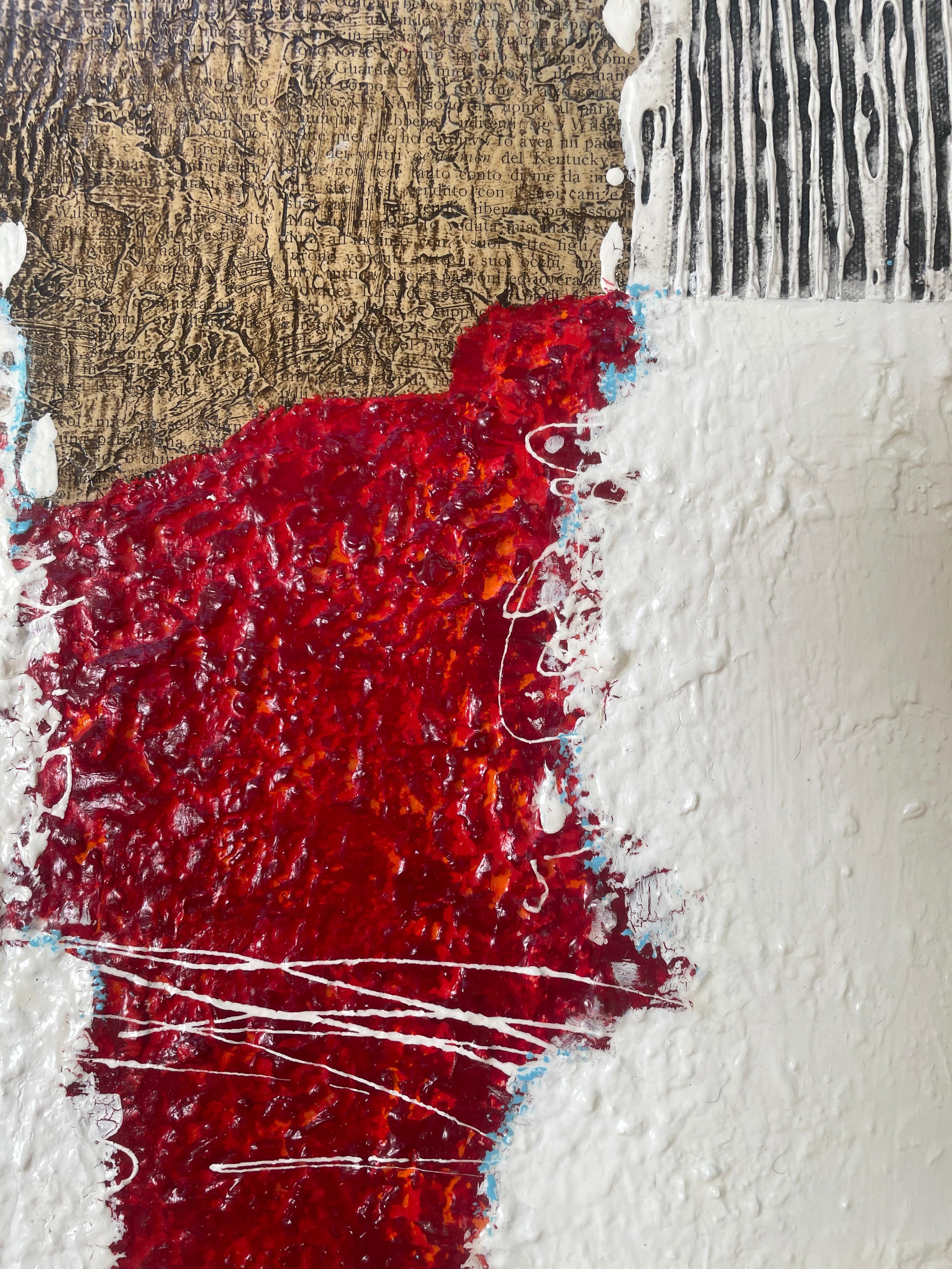 Figurative abstrakte rote Figur, Textur, zeitgenössische Mixed Media, 48x12 im Angebot 1