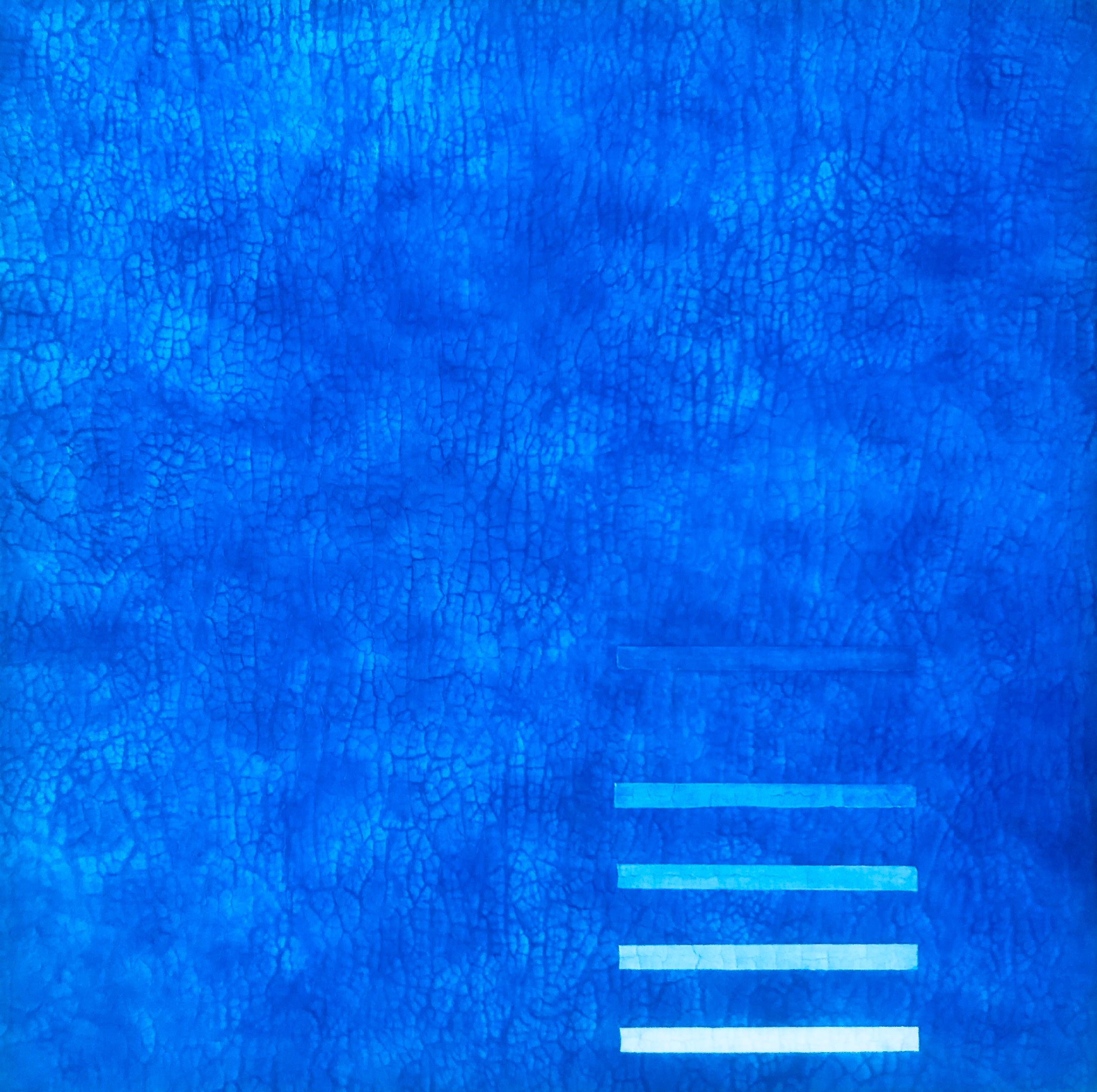 Jewel Blue Color Monochrome Large Scale Abstract Minimalist Painting 48x48