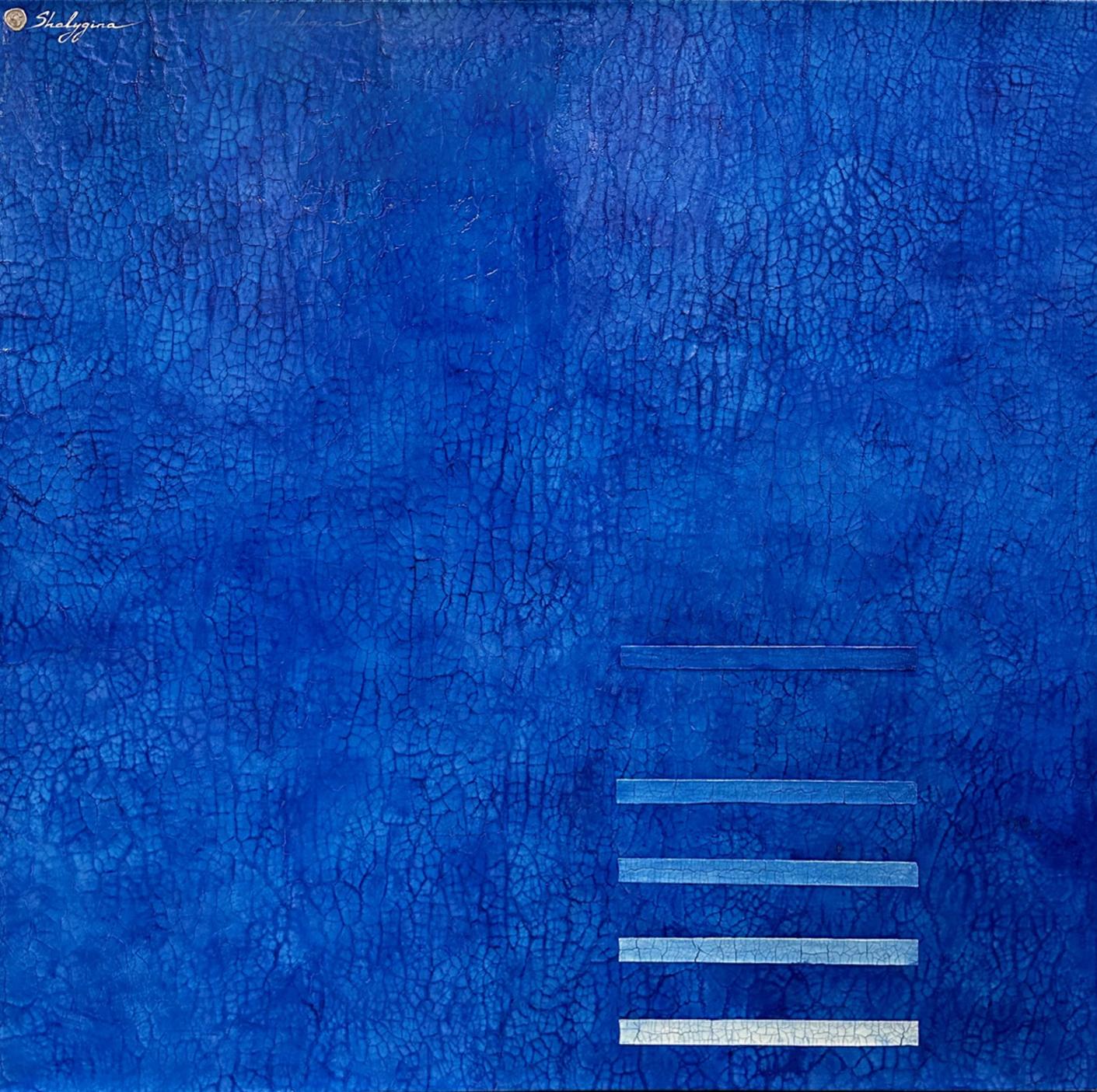 Knowledge & Power (original blue textured abstract, minimalist) - Mixed Media Art by Svetlana Shalygina