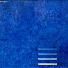 Knowledge & Power (original blue textured abstract, minimalist)