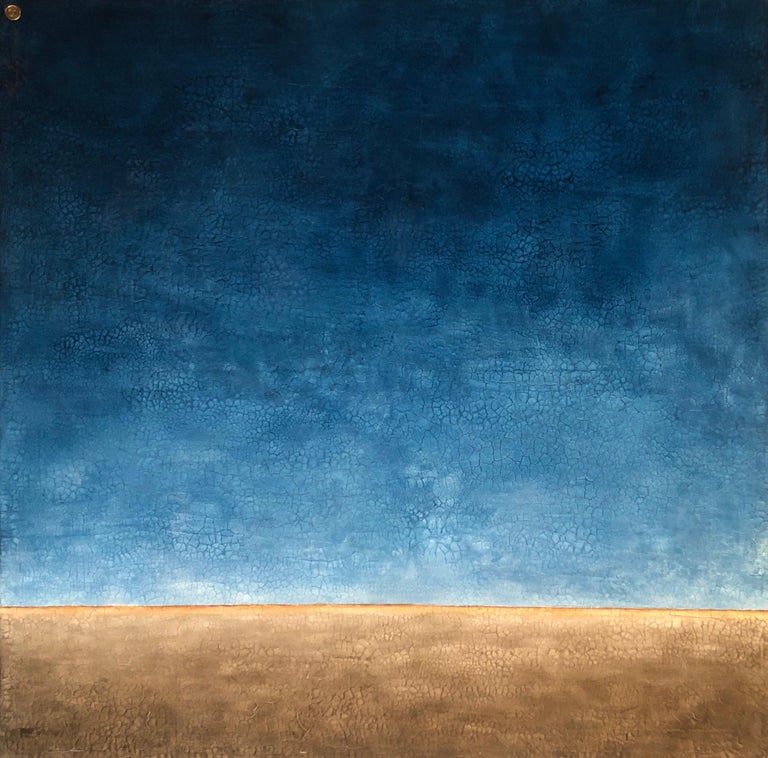 Svetlana Shalygina Abstract Painting - Blue Abstract Raw Amber Large Contemporary Textured Mixed Media Painting 48"x48"