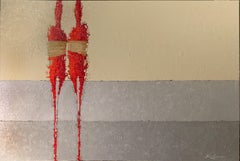 Large Red Grey Beige Contemporary Figurative Abstract Mixed Media 48x72 Unframed