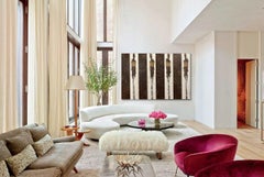 Pintura al óleo abstracta figurativa contemporánea a gran escala, marrón/blanco