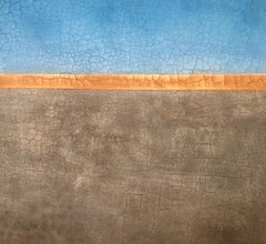 Blue Orange Raw Amber Hues Minimalist Contemporary Mixed Media Painting 72"x18"