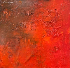  Minimalist Red Orange Contemporary Textural Abstract Mixed Media Painting 20x20