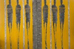 Modern Contemporary Figurative Abstract Yellow Gray Texture Figure 48x72 Diptych