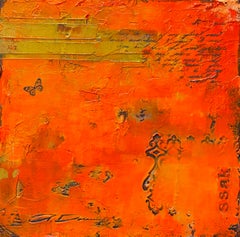 Original Minimalist Orange Red Yellow Contemporary Abstract Mixed Media 16x16