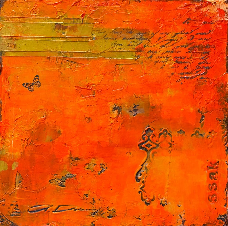 Svetlana Shalygina Abstract Painting - Original Minimalist Orange Red Yellow Contemporary Abstract Mixed Media 16x16