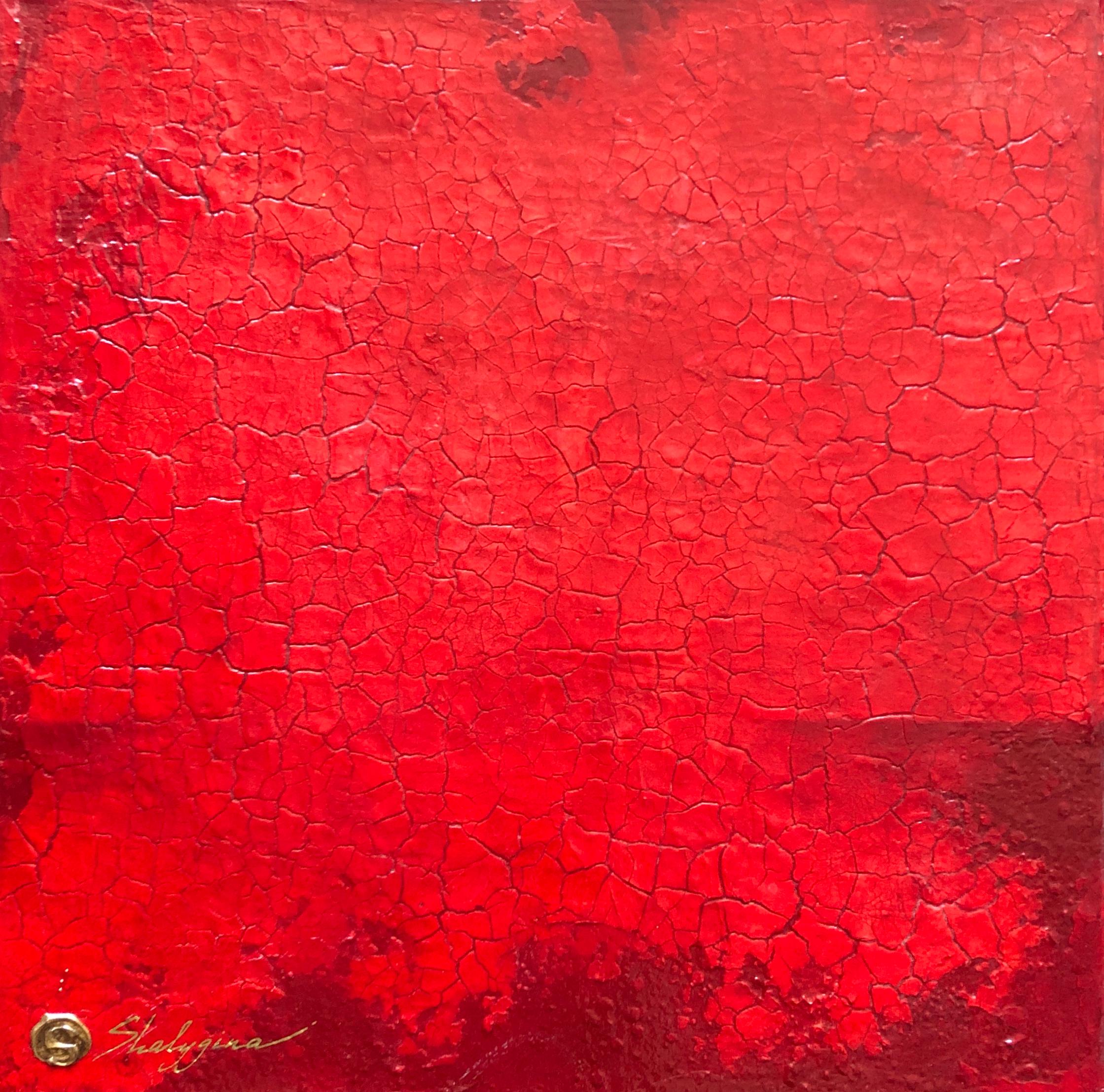 Small Red Monochromatic Minimalist Modern Contemporary Abstract Painting 16x16 