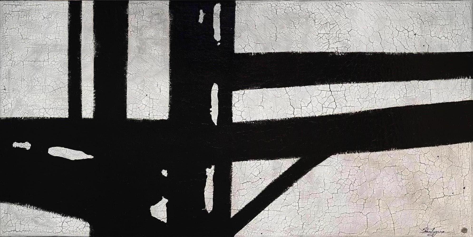 Large Monochrome Black Grey White Geometric Modern Contemporary Abstract 48x96  - Mixed Media Art by Svetlana Shalygina