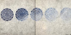 Blue Gray Large Abstract Modern Contemporary Textured Painting Diptych 48x96