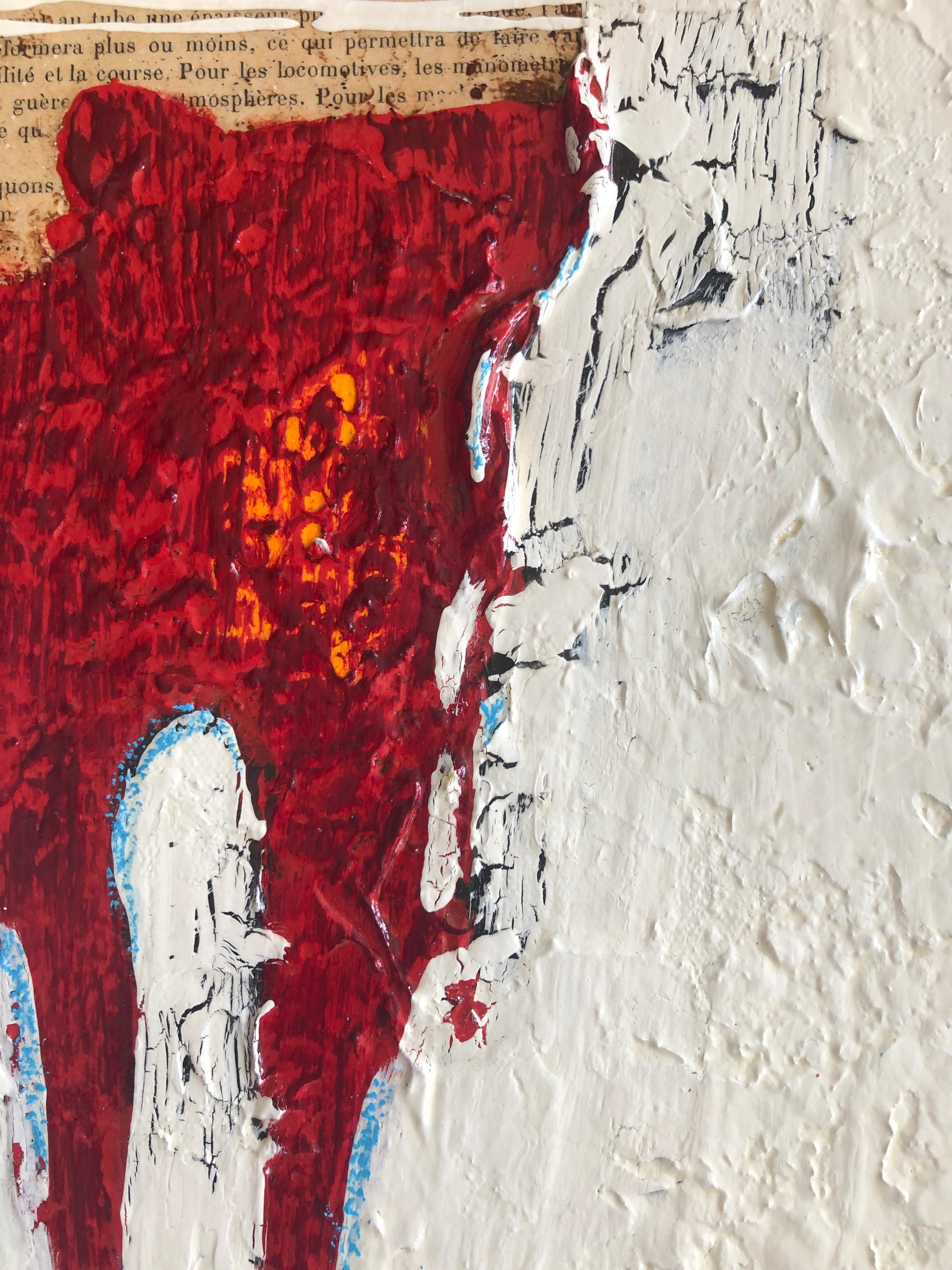 Red Abstract Figure Modern Contemporary Textured Distressed Mixed Media 36x12  1