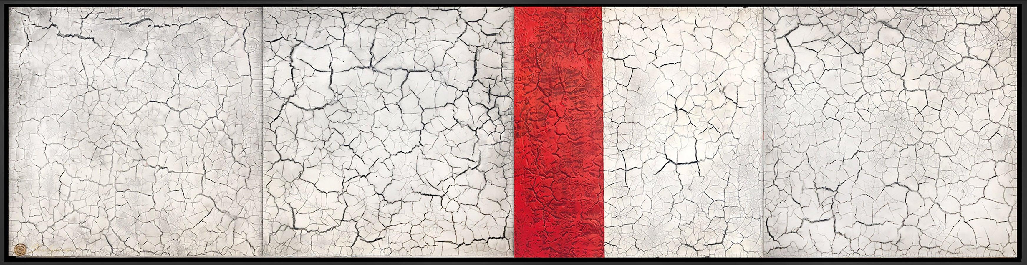 Red White Minimalist Contemporary Modern Mixed Media Abstract Painting 20x80 - Mixed Media Art by Svetlana Shalygina