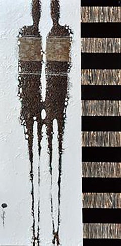 Textured abstract couple figurative original mixed media, brown/white/black