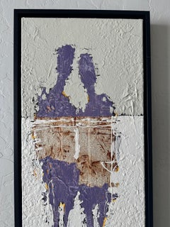 Textured abstract figurative couple original mixed media, purple & white, modern