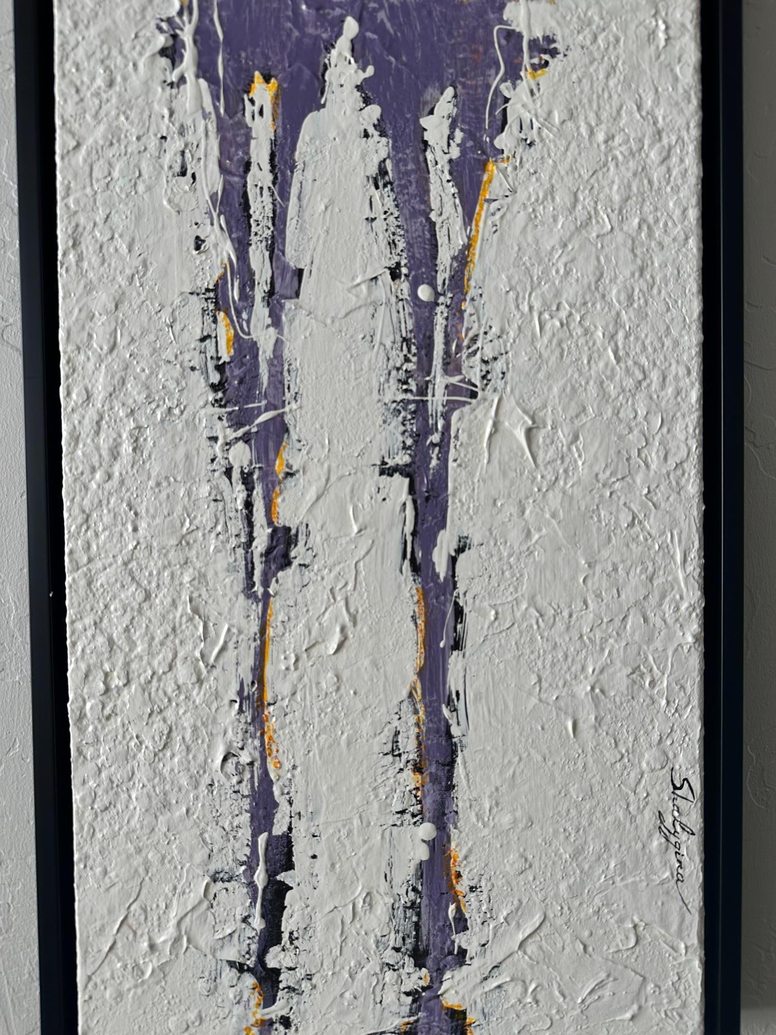 couple figuratif abstrait texturé, technique mixte originale, violet et blanc, moderne - Impressionnisme abstrait Painting par Svetlana Shalygina
