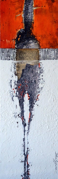 Textured abstract figurative original mixed media, vibrant teal/white/brown)