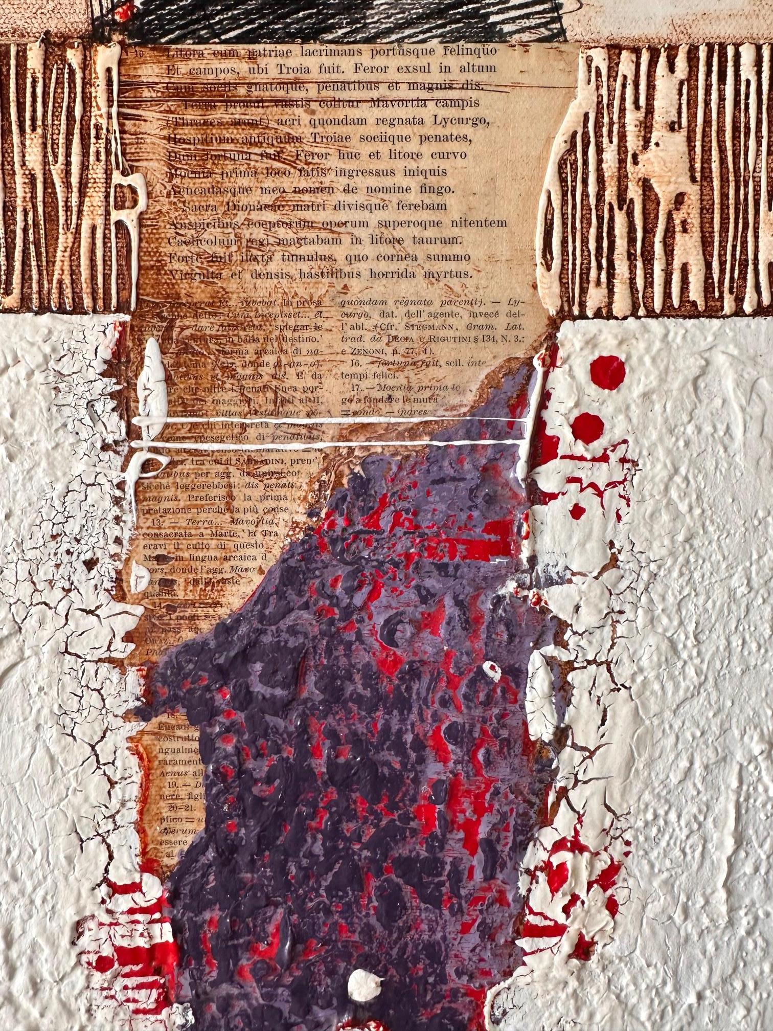 Textura abstracta figurativa original al óleo en técnica mixta, púrpura/rojo/blanco vibrantes) - Painting de Svetlana Shalygina
