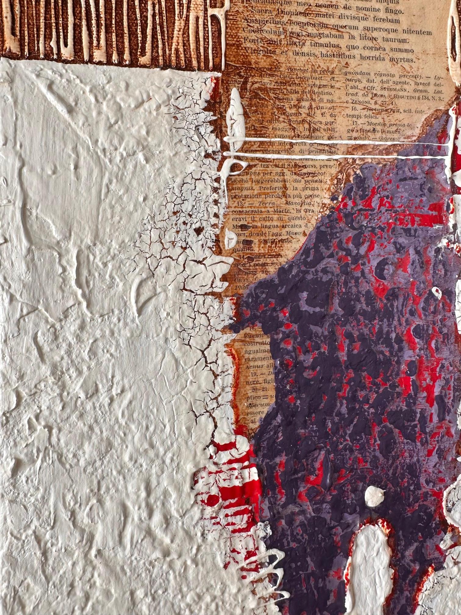 Textura abstracta figurativa original al óleo en técnica mixta, púrpura/rojo/blanco vibrantes) - Figurative Painting Negro de Svetlana Shalygina