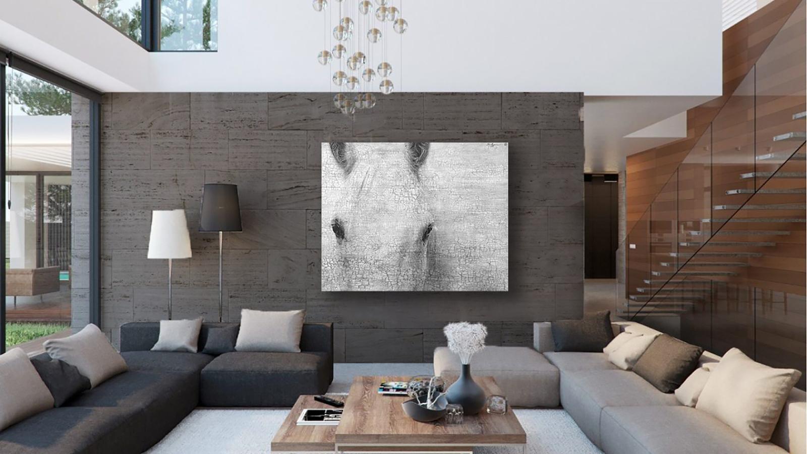 Animal Painting de Svetlana Shalygina - El equilibrio de la sabiduría y el poder (pintura original con textura de caballo)