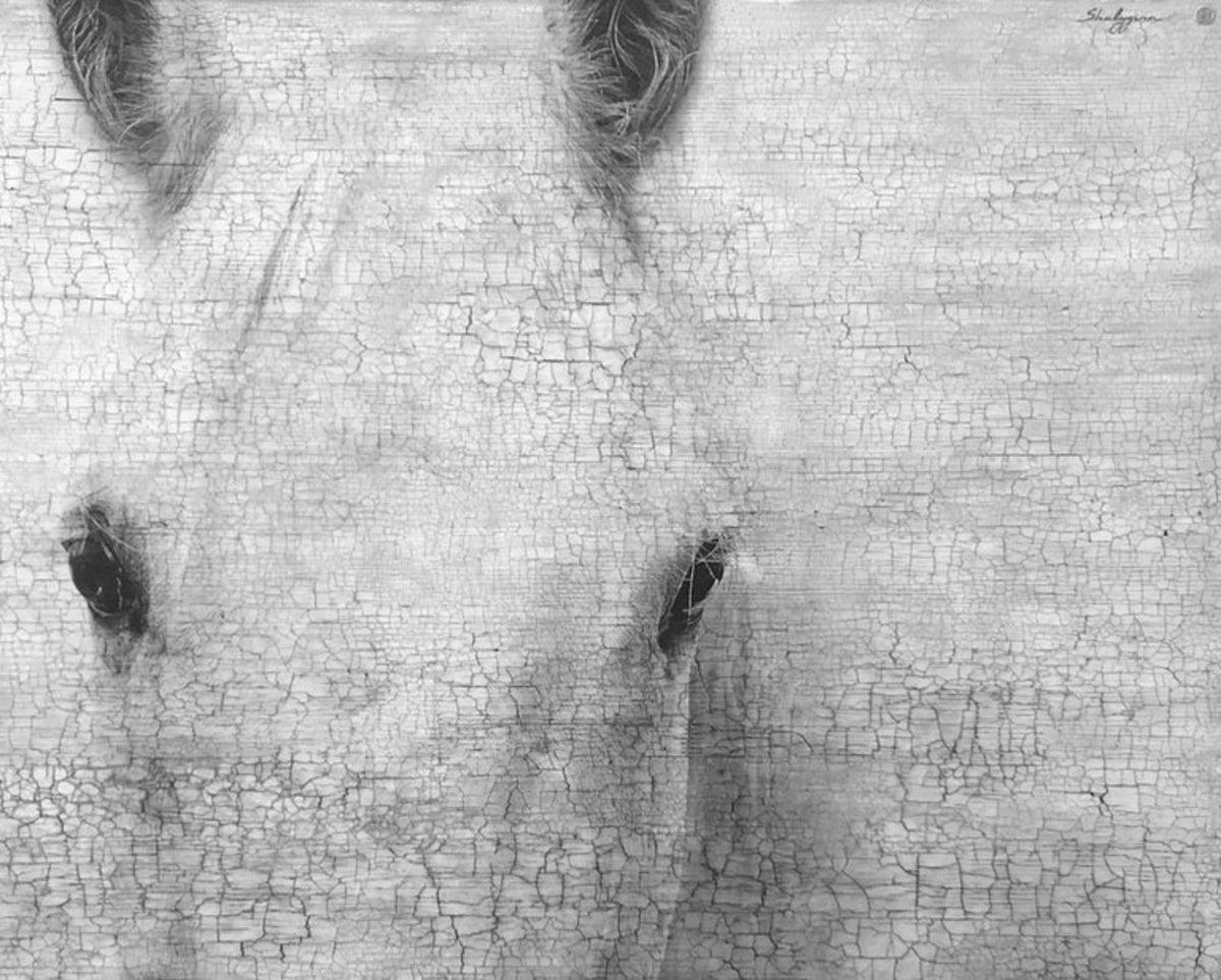 El equilibrio de la sabiduría y el poder (pintura original con textura de caballo) - Painting de Svetlana Shalygina