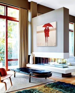 The Umbrellas de Cherbourg (original red & white abstract figurative)