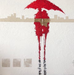 "The Umbrellas de Cherbourg" series #31. Figurative, Impressionist mixed media.
