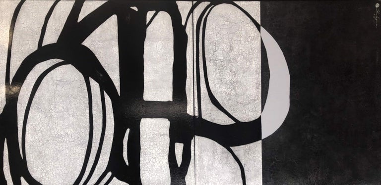Svetlana Shalygina Abstract Painting - White Black Abstract Contemporary Textured Mixed Media Monochrome 48x96 Diptych