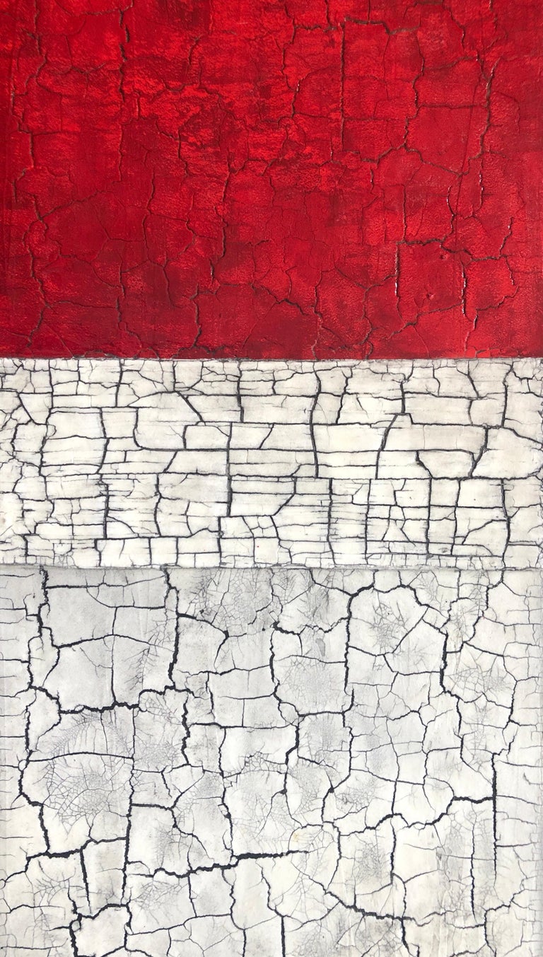 White Red Grey Modern Minimalist Contemporary Tall Textural Abstract 60x12  For Sale 2