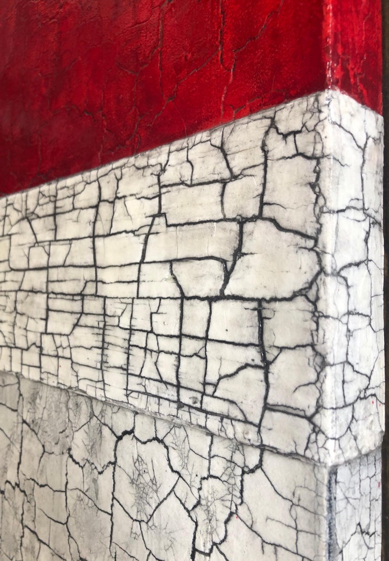 White Red Grey Modern Minimalist Contemporary Tall Textural Abstract 60x12  For Sale 4