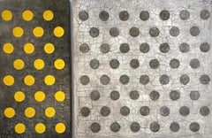 Yellow Grey Polka Dot Geometric Abstract Large Contemporary Art 72x48 Diptych