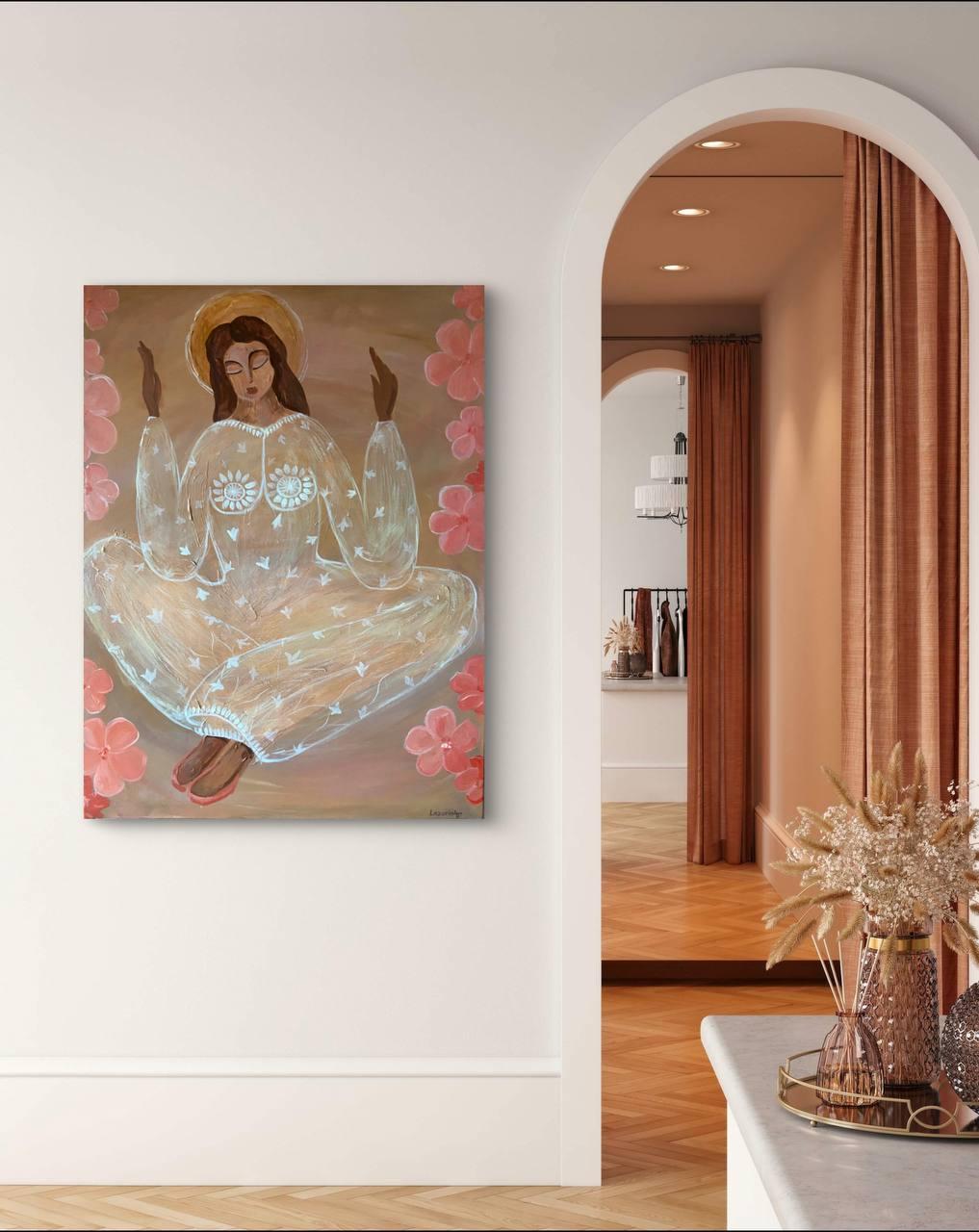 Felicidad y flores - Abstract Painting Marrón de Svitlana Lazoriak