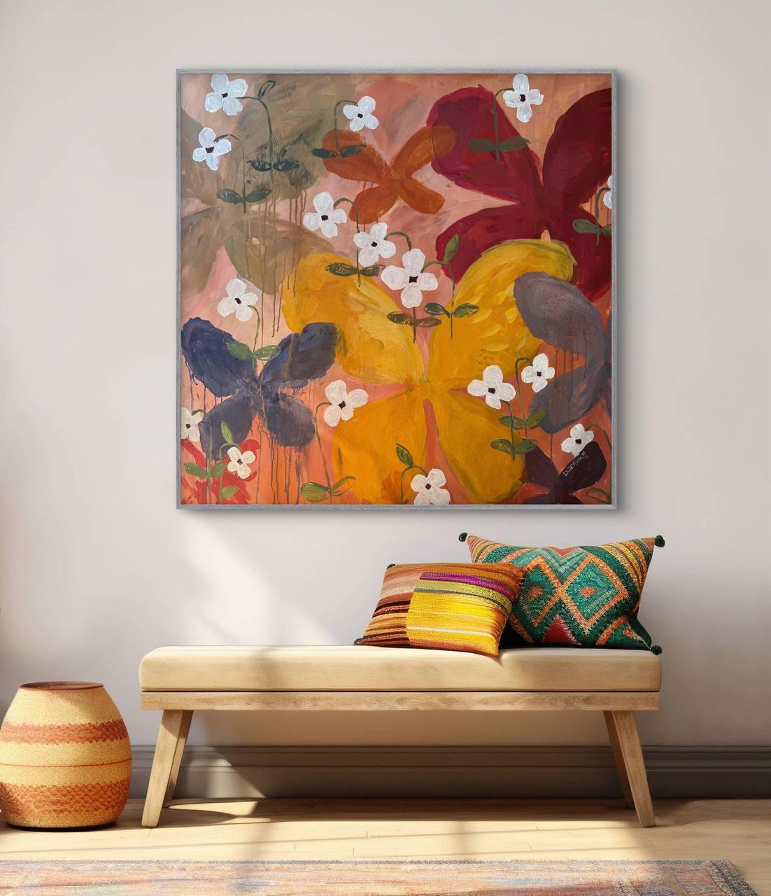 “I Am the Garden” is part of the Lightness of Being series — a visual exploration of transformation, softness, and embodied presence.
This painting is about embracing oneself in all states: blooming and withering, sunlit and shadowed. It reflects