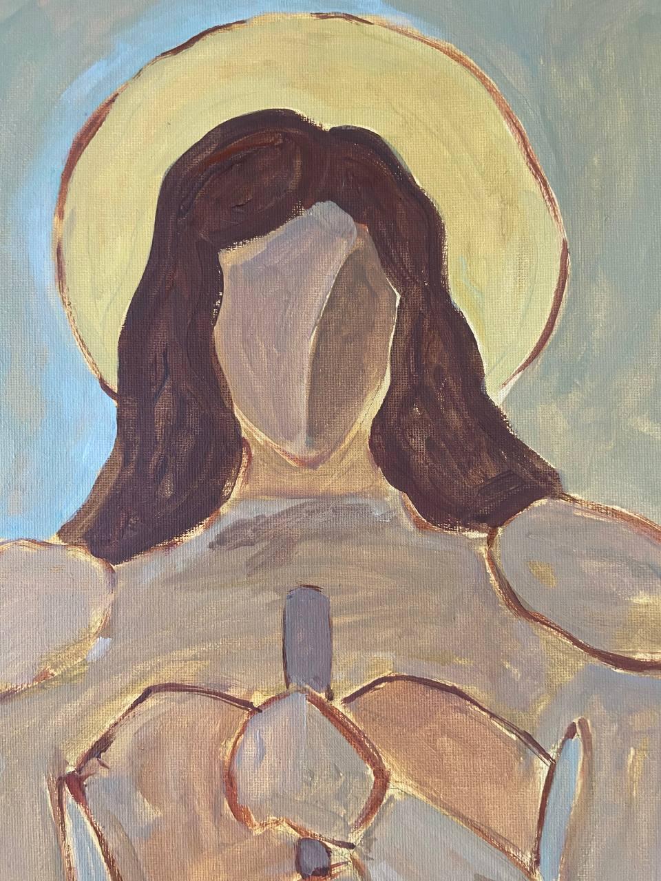 Warrior of Light - Brown Abstract Painting by Svitlana Lazoriak