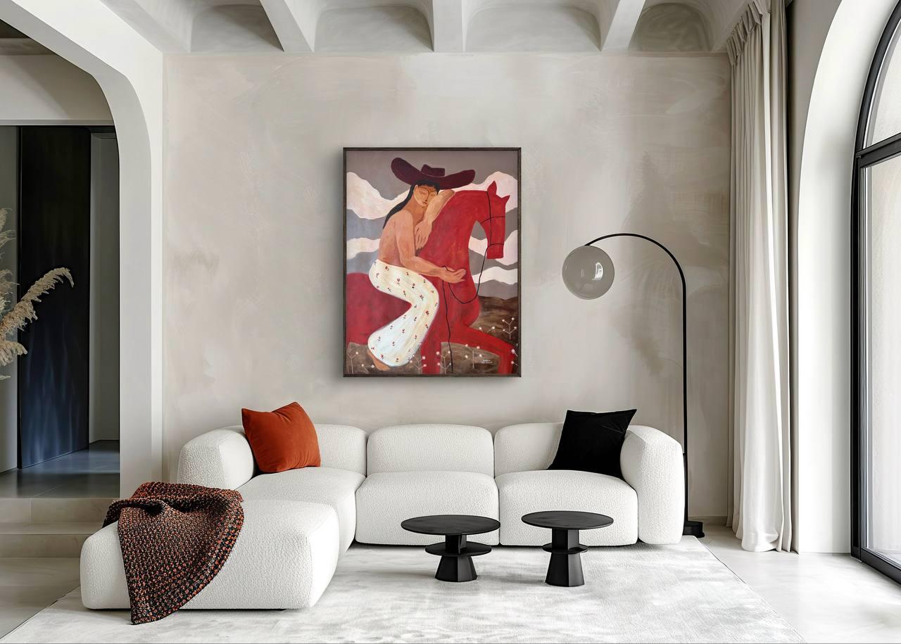 Sie ist verliebt (Braun), Figurative Painting, von Svitlana Van Rossum