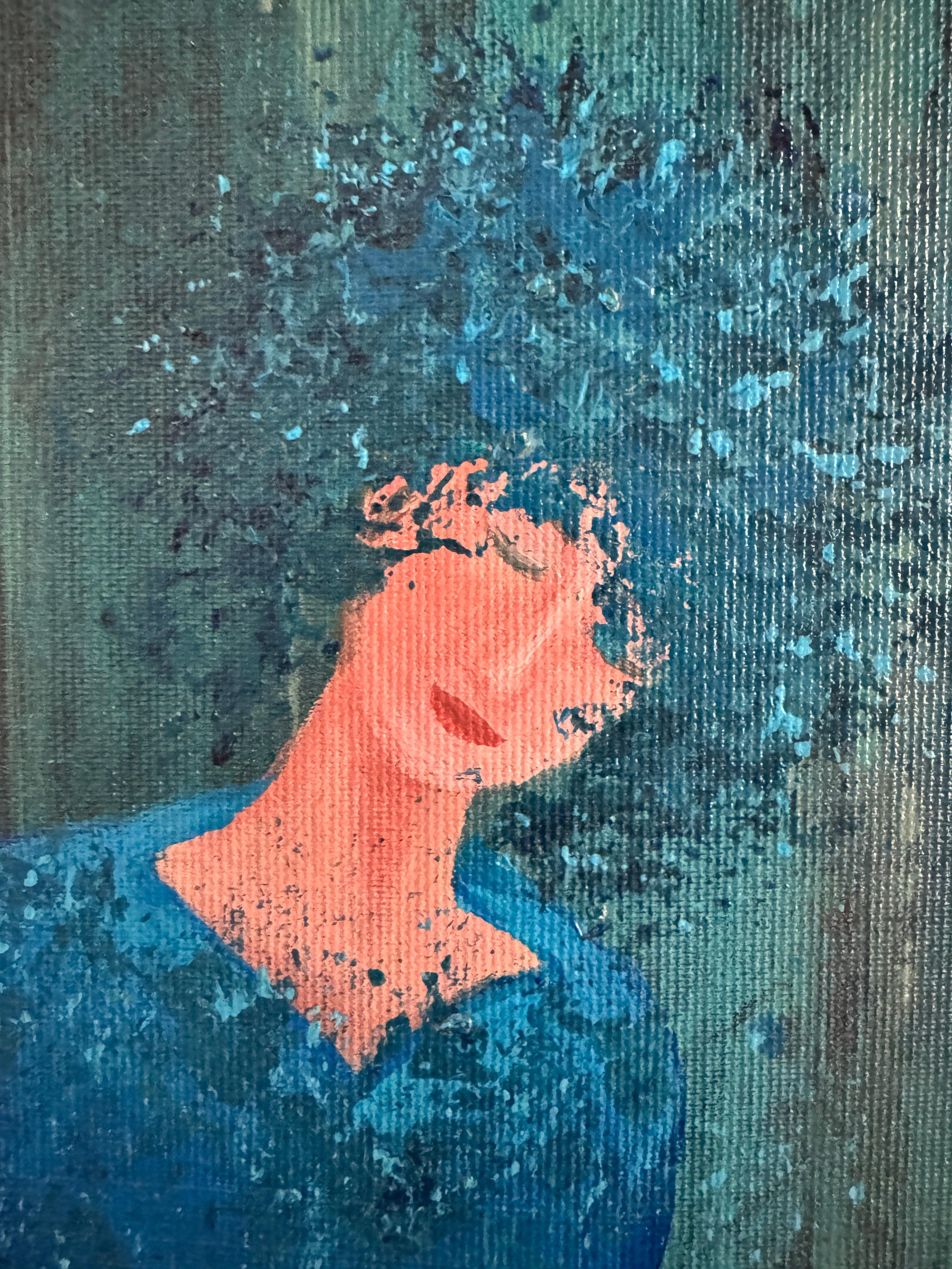 An Echo That No Longer Hurts - Blue Figurative Painting by Svitlana Zezekalo