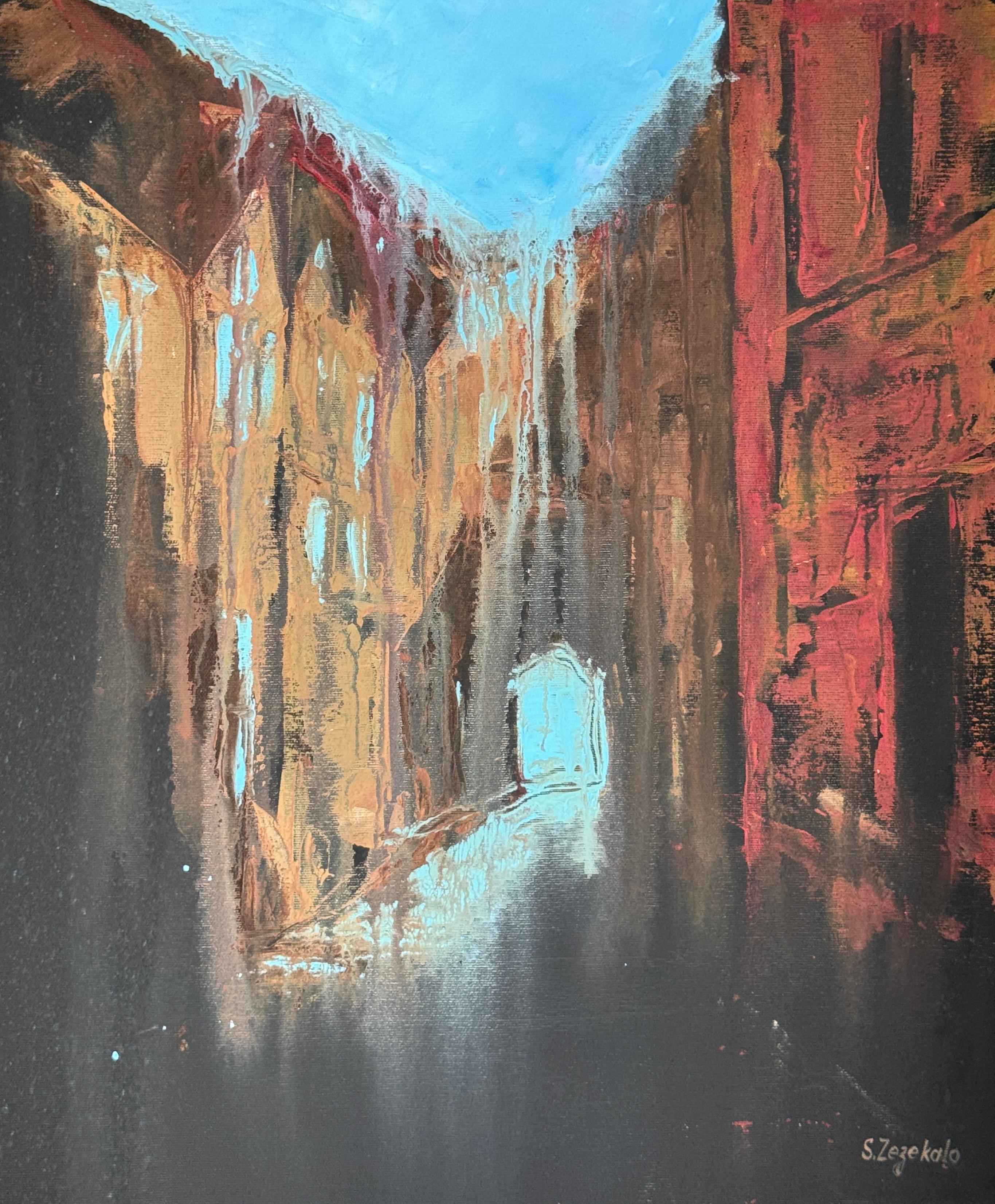 Svitlana Zezekalo Abstract Painting - The Red Pulse of Stone, series Architecture of Memory