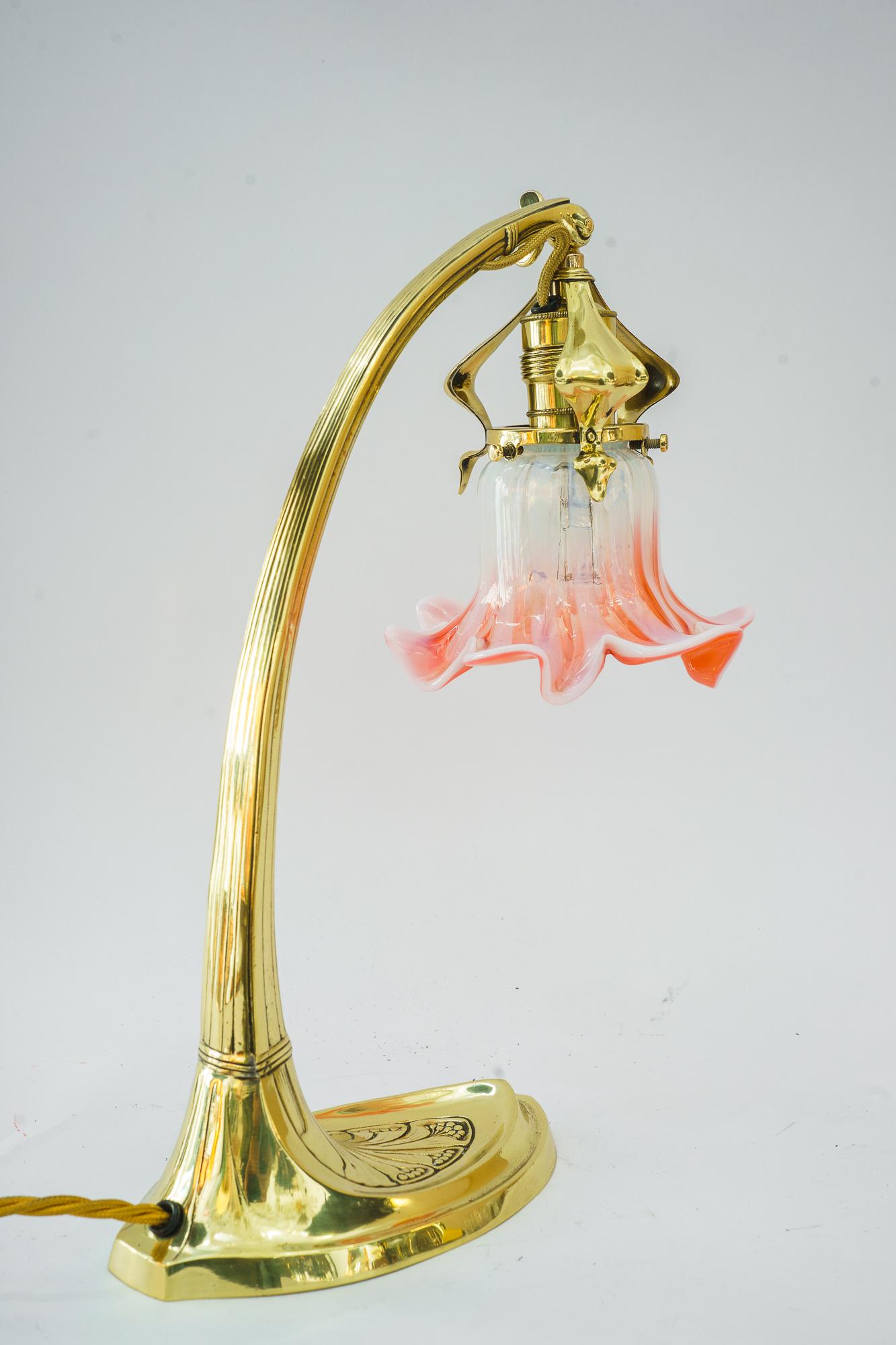 Early 20th Century Sviweling art deco table lamp with original opaline glass shade vienna 1920s For Sale