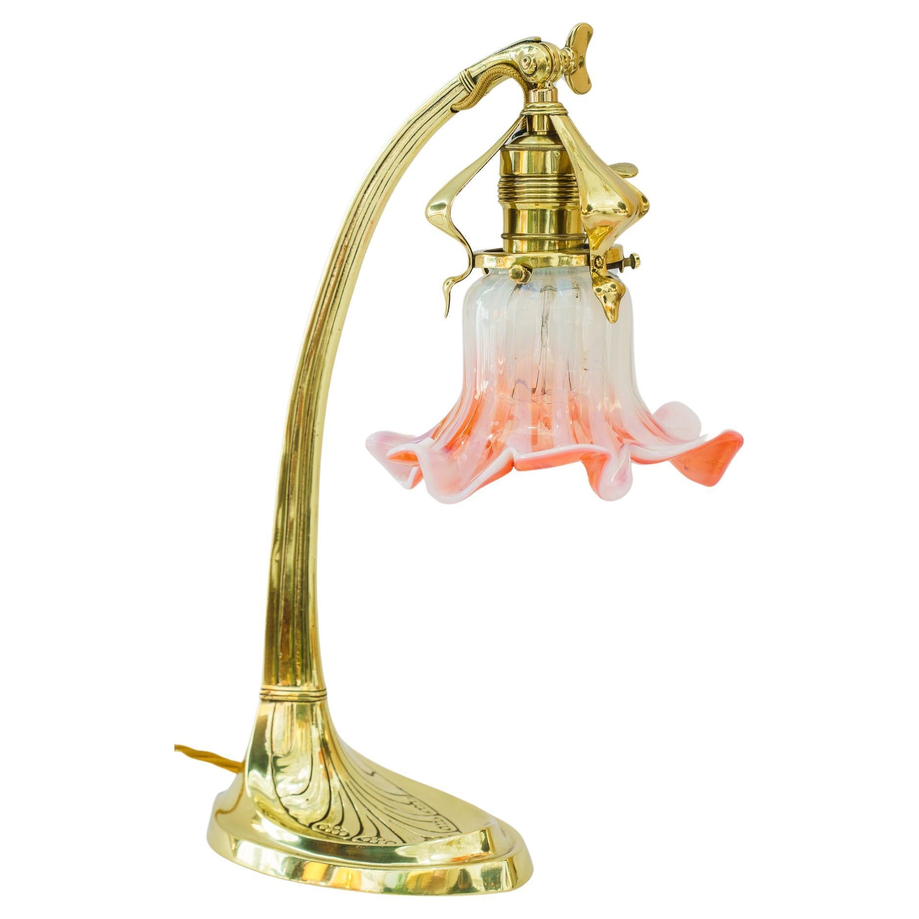 Sviweling art deco table lamp with original opaline glass shade vienna 1920s For Sale