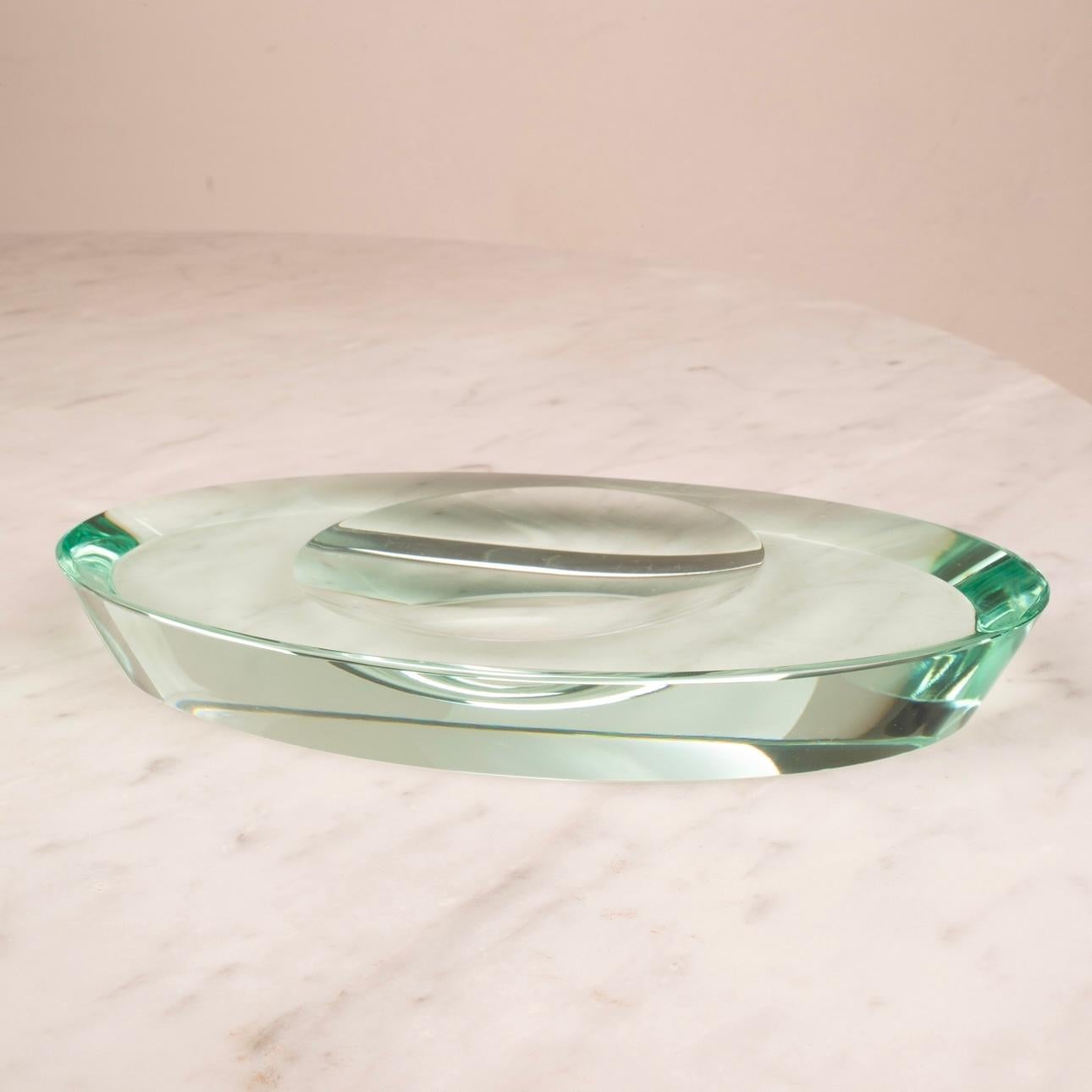 Bandeja valet de cristal verde Mid Century de Max Ingrand para Fontana Arte, 1960 Italian en venta