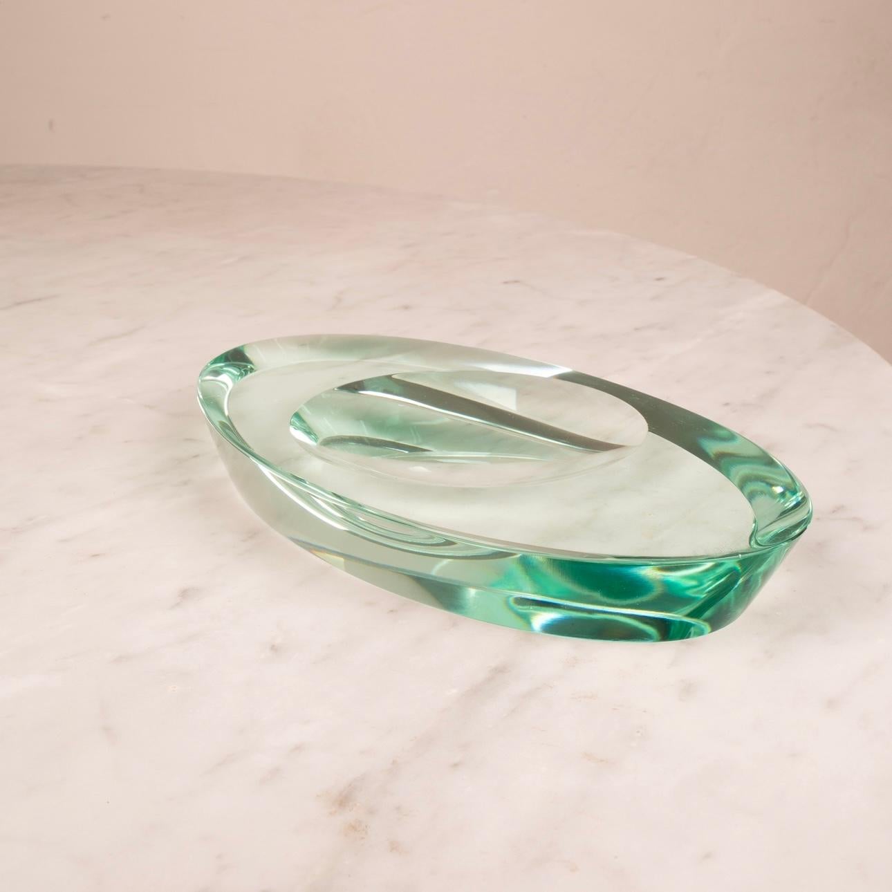 Bandeja valet de cristal verde Mid Century de Max Ingrand para Fontana Arte, 1960 en Bueno estado para la venta en Conversano, IT